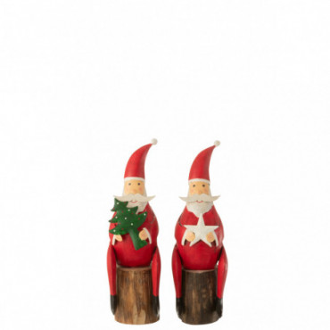 Père Noel Sapin Etoile Sur Pied Acier/Bois Rouge x2