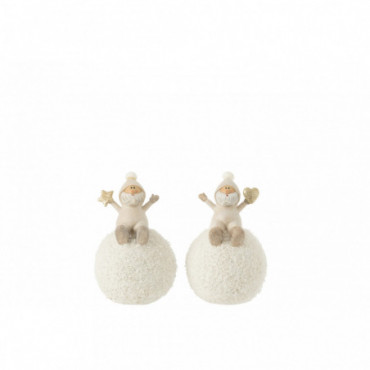 Pere Noel Sur Boule Etoile Coeur Résine Gris x2