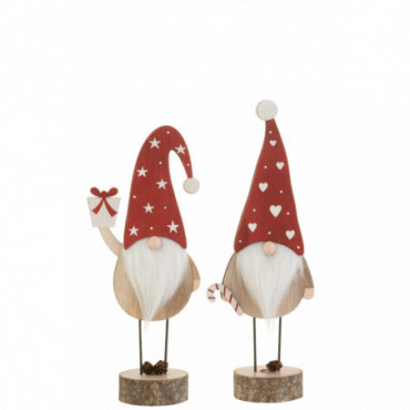 Pere Noel Sur Pied Bonnet Coeur/Etoile Bois Rouge/Blanc L x2