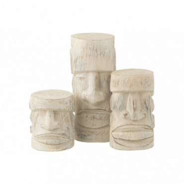 Set De 3 Statuettes Tiki Bois Naturel