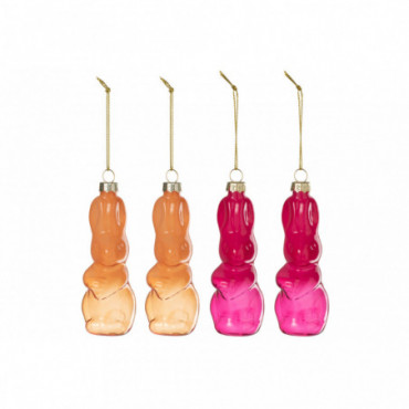 Boite De 4 Lapin Suspension Verre Orange/Rose  x2