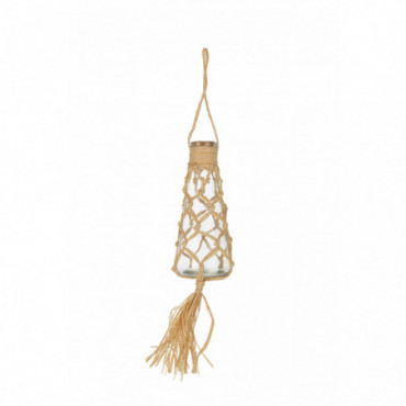 Bouteille Suspendu Deco Verre/Raffia Naturel