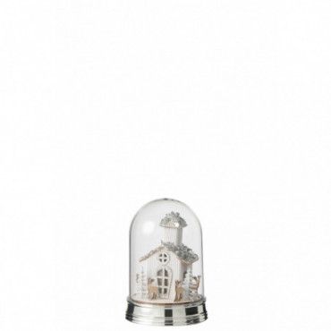 Cloche Hiver Maison + Animaux Led Acrylique Blanc