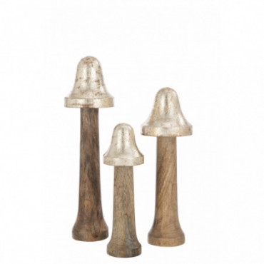 Set De 3 Champignons Fins Bois Naturel/Or