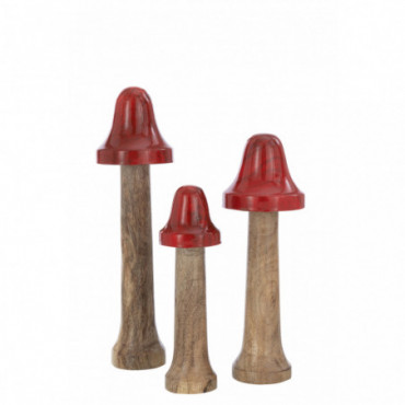 Set De 3 Champignons Fins Bois Naturel/Rouge