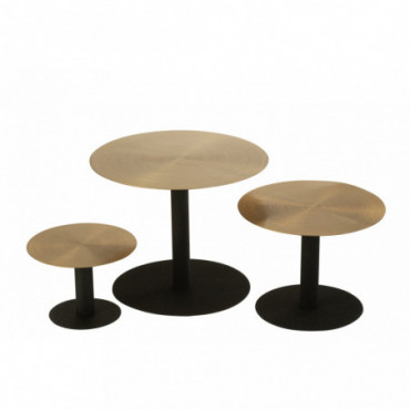 Set De 3 Presentoir Nourriture Rond Metal Noir/Or