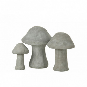 Set Of 3 Figurine Mushroom Cement Grey