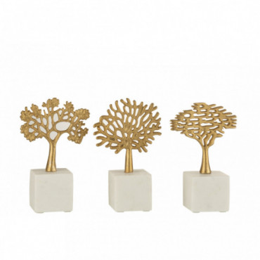 Statue Arbre Sur Pied Aluminium/Marbre Or/Blanc x3