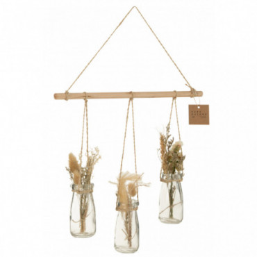 Suspension Bouteilles Fleurs Sechees 3 Pieces Naturel