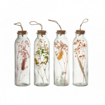 Suspension Bouteilles Fleurs Sechees Colorees Mix M x4