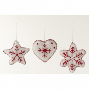 Suspension Coeur/Etoile/Flocon De Neige Rouge/Blanc x3