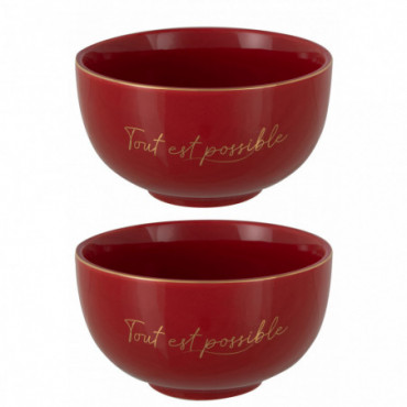 Boite 2 Bols Porcelaine Tout Est Possible Rouge/Or L