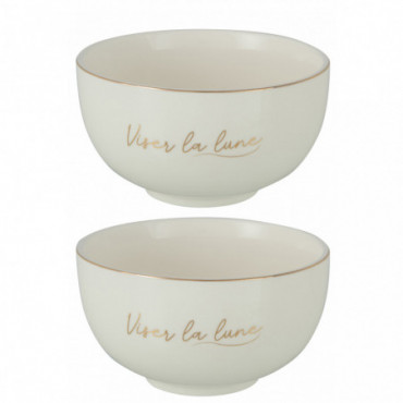 Boite 2 Bols Porcelaine Viser La Lune Blanc/Or L