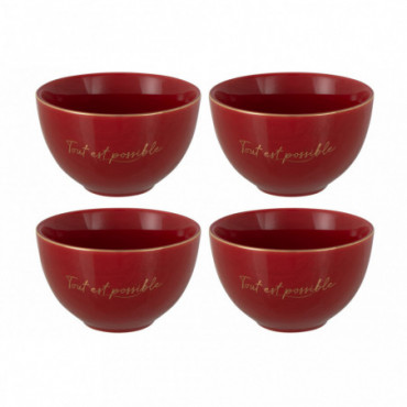 Boite 4 Bols Porcelaine Tout Est Possible Rouge/Or S