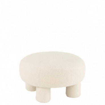 Tabouret Rond Pieds Teddy Velours Blanc