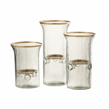 Set De 3 Photophores Bord Or Verre Transparent