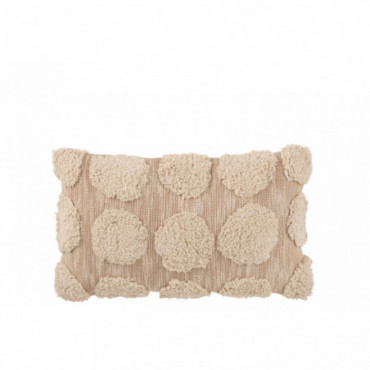 Coussin Rectangulaire Boules Coton Beige