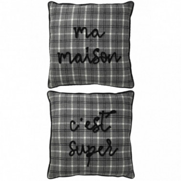 Coussin Texte Polyester Gris x2