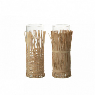 Vase Tisse Verre/Raffia Transparent L x2