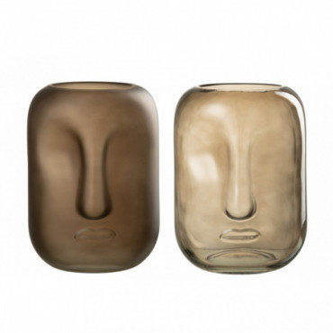 Vase Visage Verre Marron L x2