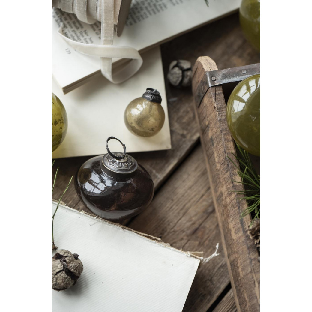 Boule de Noël en forme d'oignon en verre bullé mocca D5.2cm Stillenat