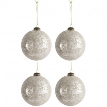 Boite De 4 Boules Noel Verre Noisetteargent M