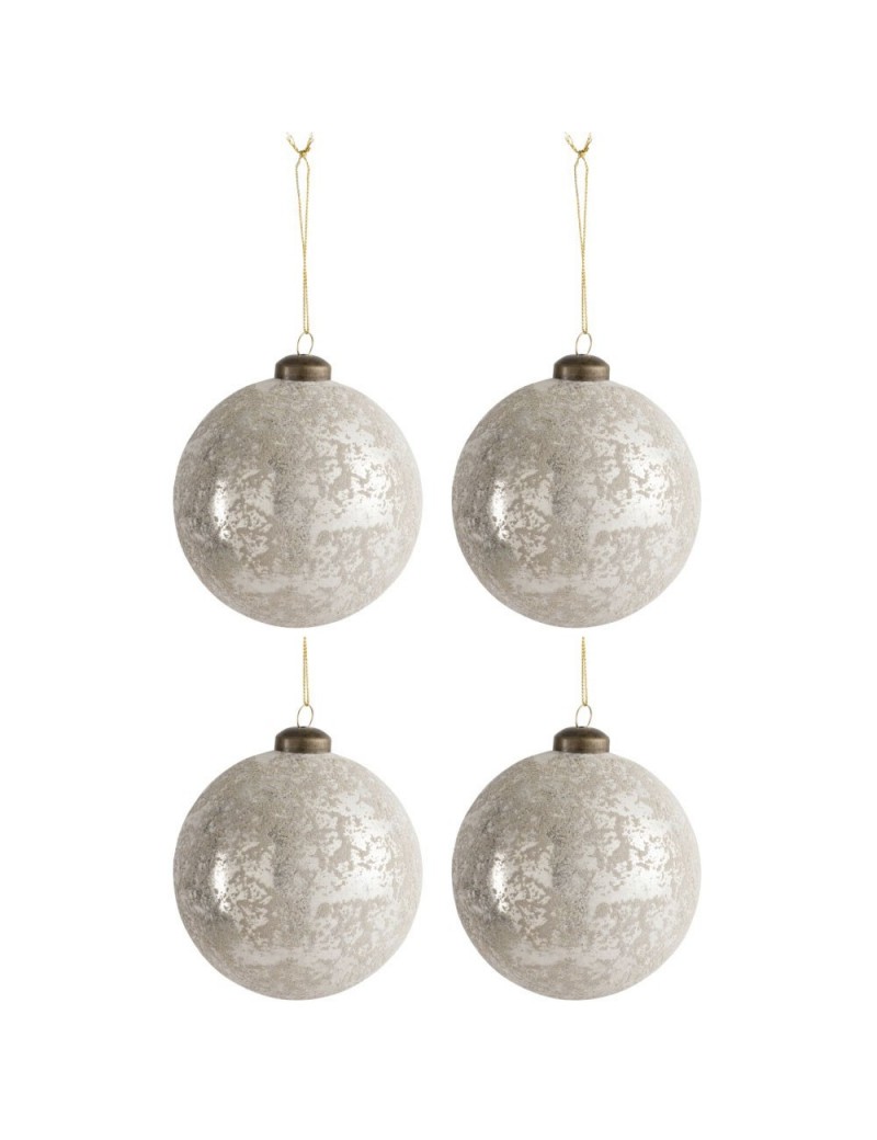 Boite De 4 Boules Noel Verre Noisetteargent M