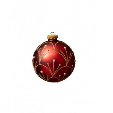 Boule de Noël 10cm rouge et fontaine argentée