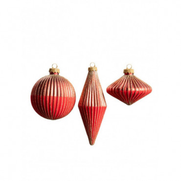 Boule de Noël rouges striées or x3