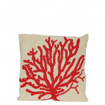 Coussin perles corail rouge 35x35*