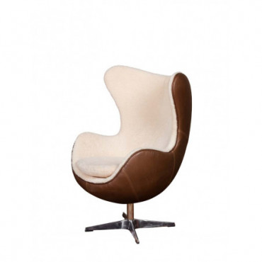 Fauteuil mouton blanc et cuir tenzing