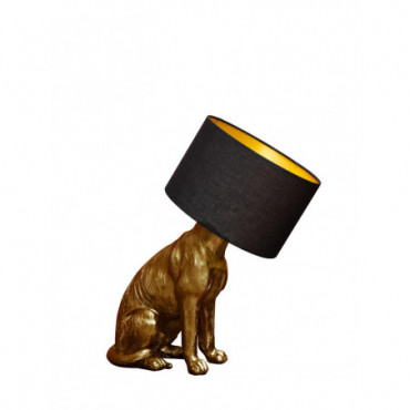 Lampe chien doré et abat-jour noir