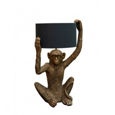 Lampe singe doré tenant abat-jour