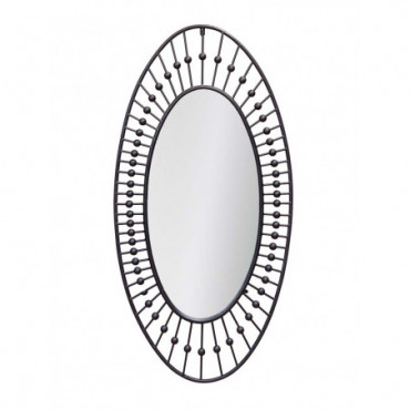 Miroir ovale perles noires