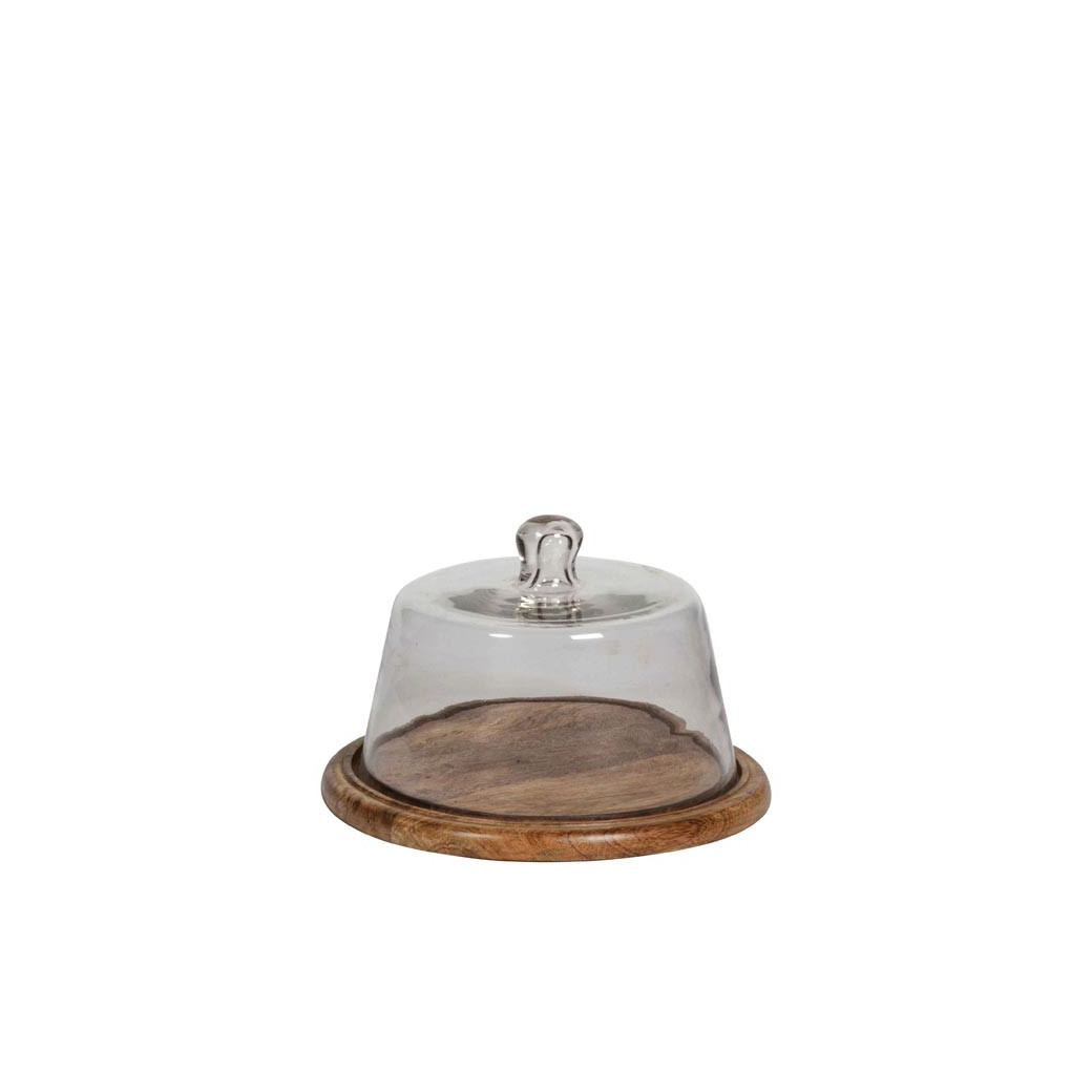 Plat rectangulaire en bois et sa cloche en verre Chehoma - La déco 2B