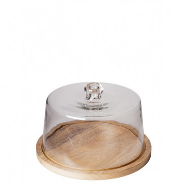 Plateau rond et cloche en verre 30cm