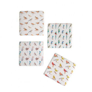 Sous verres résine oiseaux colorés x4