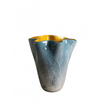 Vase en verre bleu intérieur orange