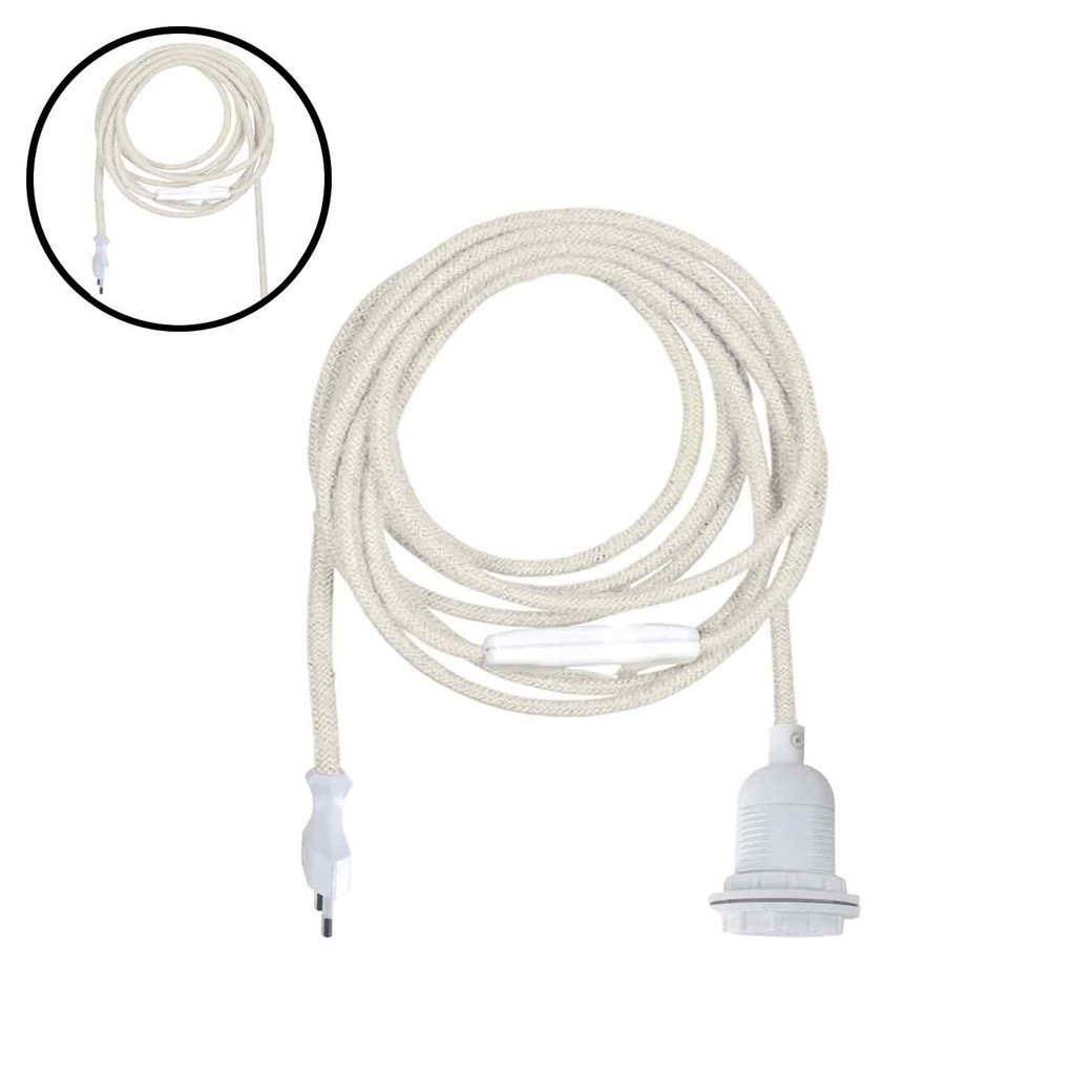 Câble électrique blanc avec Douille E27 et interrupteur, Cordon long. 2 m,  pour la réalisation d'une lampe de chevet