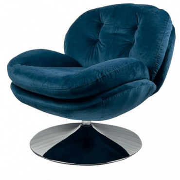 Fauteuil Pivotant Nuage Velours Bleu L81 P84 H83Cm