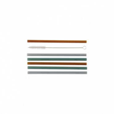 Pailles en verre vaca vert gris orange