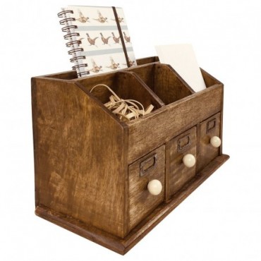 Organisateur de bureau rustique avec tiroir en bois avec 37cm