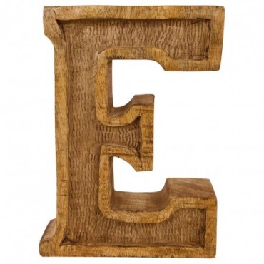Lettre décorative E géométrique en bois à relief sculpté à la main