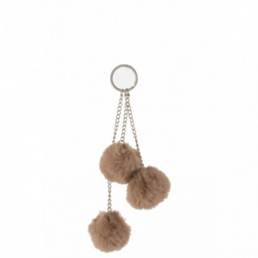 Porte-Clefs 3 Boules Textile Beige