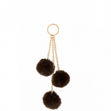 Porte-Clefs 3 Boules Textile Marron