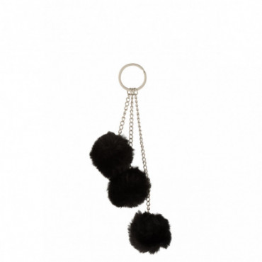 Porte-Clefs 3 Boules Textile Noir