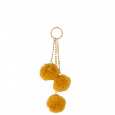 Porte-Clefs 3 Boules Textile Ocre