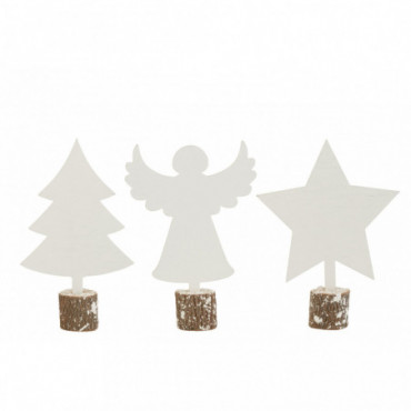 Figurines De Noel Contrplaque Blanc x3