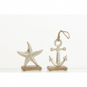 Etoile De Mer + Ancre Aluminium Argent Petit x2