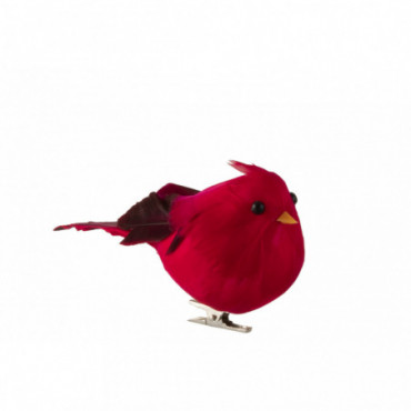 Oiseau Avec Clip Polyfoam/Plumes Rouge Fonce Grand